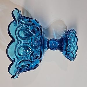 Vintage L.E. Smith Blue Moon & Stars Pedestal Compote Bowl Candy Dish